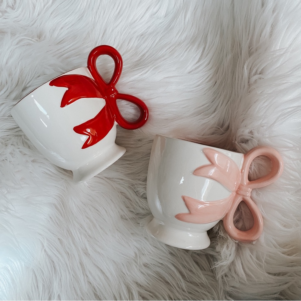 🎀 Bow Mugs | Christmas | Pink & Red | Set of 2